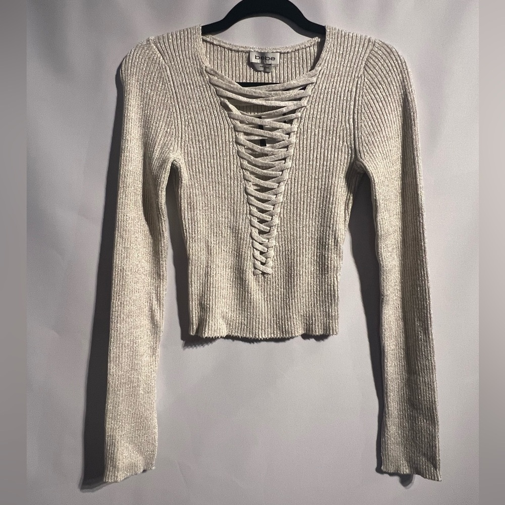 bebe Cream Lace-Up Crop Top